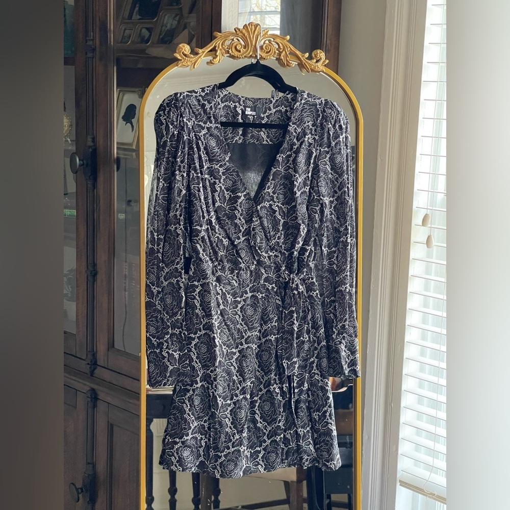 The Kooples NWT Black and White Lace Roses Wrap Mini Dress